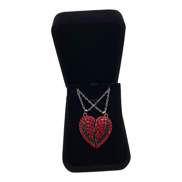 2 Piece Imitation Red Ruby Mother Daughter Heart Necklace Set Gift Box - Picture 4 of 6